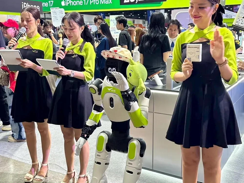AIS booth at Thailand Mobile Expo 2026 — integrated event system by T-STONE